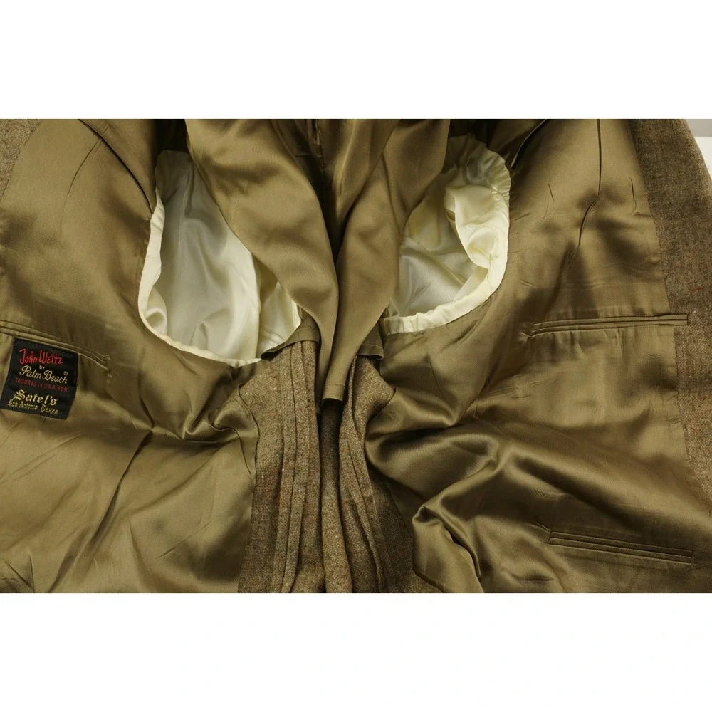 Vintage 1970s Union Made Tweed Wool Atomic Fleck Military Safari Jacket 42R Men